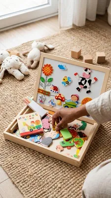 Produktbild von BOECKIE Magnetisches Zeichenbrett 3-in-1 – Whiteboard, Kreidetafel und 100+ Magnete