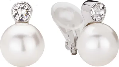 Produktbild von Traveller Ohrclips - Perle - 12 mm - Weiß - Preciosa Kristalle - Platiniert - Silberfarbe - 15x12 mm - 113487