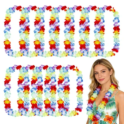 Productafbeelding van Hawaiiaanse bloemenkettingen, set van 12 kleurrijke decoratieve girlanden voor feesten