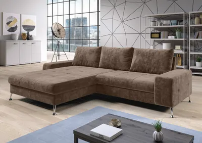 Produktbild von AX LIVING Eckschlafcouch mit Bettkasten Artemia 275 cm Hellbraun Samt L