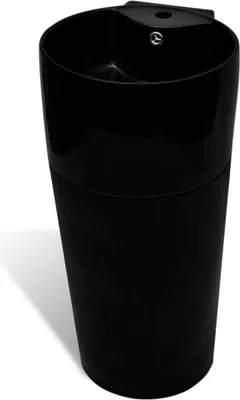 Produktbild von Keramik Standwaschbecken mit Überlaufloch schwarz rund