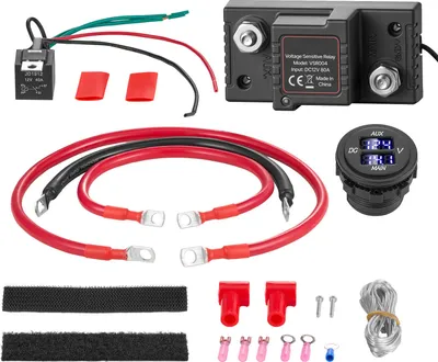 Produktbild von SucceBuy Doppelbatterie-Trennrelais-Kit, 12 V, 80 A, spannungsempfindliches Relais mit Voltmeter, LCD-Anzeige und Batterie-Trennschalter, geeignet für Blei-Säure-Batterien, ideal für UTV und ATV