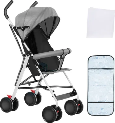 Produktbild von Kinderwagen Buggy Klein Zusammenklappbar Buggy Kinderbuggy Sportwagen mit 4 Räder Inkl.Moskitonetz und Sonnenverdeck Grau