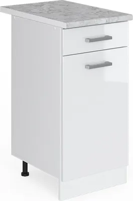 Produktbild von Vicco Küchenunterschrank R-Line, 40 cm , AP Marmor, Weiß Hochglanz/Weiß