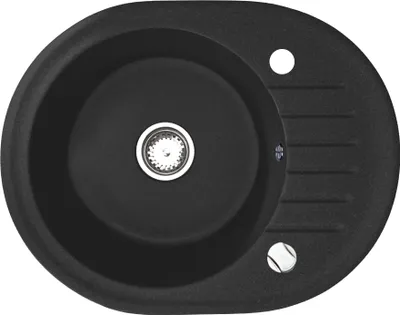 Produktbild von Manestein Spülbecken, Oval Küchenspüle 60x47 aus Granit, Einbauspüle, Abtropffläche, Einzelbecken mit Siphon, Fleckenbeständig, 80 % Quarzsand