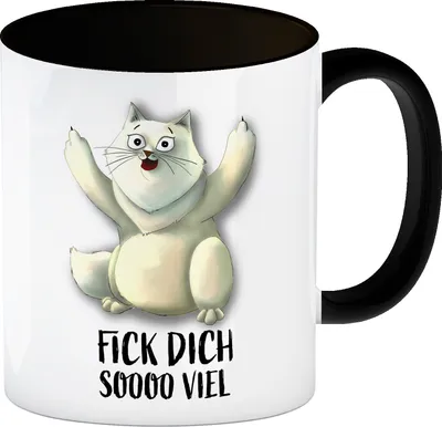 Produktbild von Fick dich soooo viel Kaffeebecher Henkel und Innenseite Schwarz mit
