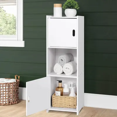 Immagine prodotto di Mobile da bagno - Mobile contenitore - 1 ripiano aperto - 2 ante - Multifunzionale - Da montare - Bianco