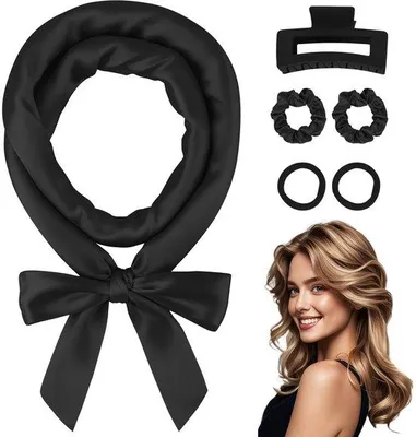 Produktbild von Unyqoos® Hitzefreies Lockenband 178 cm – Satin-Außenlage mit Baumwollfüllung, Locken ohne Hitze über Nacht, für alle Haartypen, Geschenkset