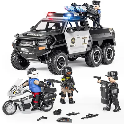 Produktbild von Polizeiauto Spielzeug Polizeiauto Spielset - Mit Motorrad - Schießspiel - Jungen 3 bis 6 Jahre - 15,5 x 31,5 x 14 cm - Für Rollenspiele