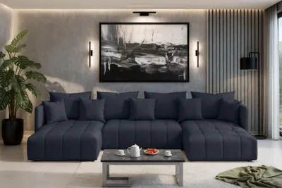 Image de AX LIVING Canapé en u Mersino canapé panoramique convertible gris 353