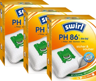 Three boxes of Swirl vacuum cleaner bags are displayed side-by-side.
