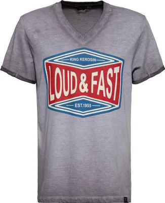 Produktbild von KING KEROSIN Oilwash T-Shirt Mit V-Ausschnitt Loud & Fast Stahlgrau S