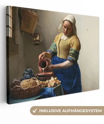 Produktbild von MuchoWow® - Leinwandbilder - Das Milchmädchen - Kunst - Alte Meister - Vermeer, Wandbild, Wanddeko Bilder Wohnzimmer, 120x90 cm