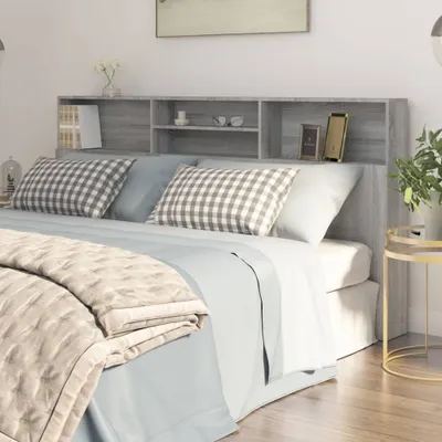 Produktbild von vidaXL Kopfteil mit Ablagen Grau Sonoma 200x19x103,5 cm - Kopfteil-Schrank - Kopfteil-Schränke - Bettschrank - Schlafzimmerschrank