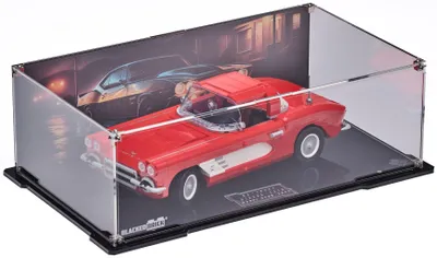 Produktbild von Blacked Brick Vitrine mit bedruckter Rückwand für LEGO® ICONS 10321 – Corvette