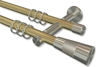 Produktbild von Interdeco Gardinenstange, Vorhangstange Messing-Optik / Edelstahl-Optik Modell Platon Tanara, 20 mm Ø 2-läufig, 220 cm