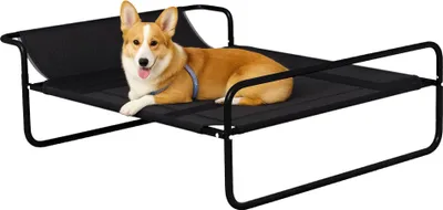 Image de Lit surélevé pour chien - Lit en filet Textilene - Respirant et rafraîchissant - Tête de lit inclinée - Cadre en acier - 91 × 69 × 29 cm - Noir