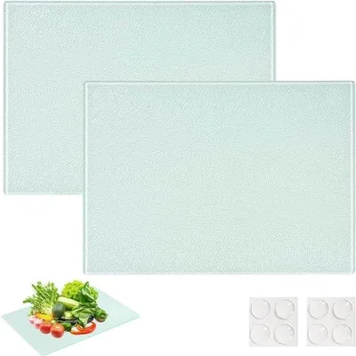 Zdjęcie produktu dla 2 deski do krojenia ze szkła, 28x20 cm - Higieniczne, odporne na zarysowania, odporne na wysokie temperatury, z antypoślizgowymi nóżkami - idealne do kuchni i blatów roboczych