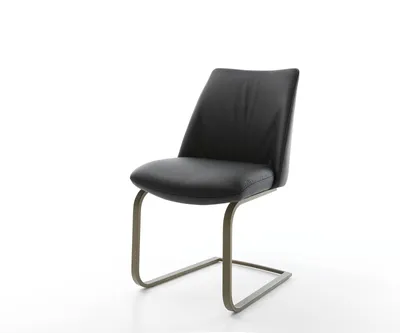 Immagine prodotto di DELIFE Sedia girevole Elso-Flex, vera pelle nera, design moderno, seduta piatta, finitura effetto titanio, imbottitura in molle insacchettate