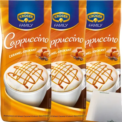 Immagine prodotto di Kruger Family Cappuccino Caramel Brittle confezione da 3 (3x sacchetti da 500 g) + blocco usy