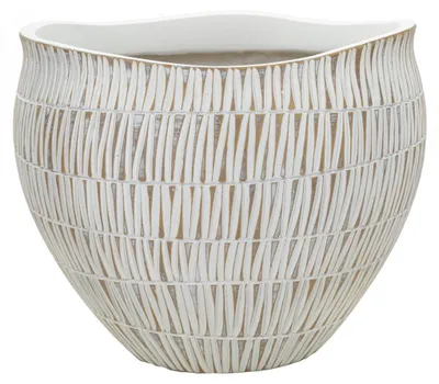 Produktbild von Cachepot Stiky Weiß und Gold aus Kunstharz Durchmesser 30,5 cm