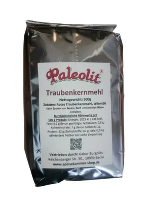 Produktbild von Paleolit Traubenkernmehl OPC Rohkostqualität 100 % Naturrein Fein Gemahlen 500g