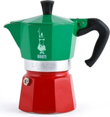 Produktbild von Italienische Espressokanne Bialetti Moka Express Italia, 6 Tassen, 300 ml, Alle Herde außer Induktion, Grün/Rot