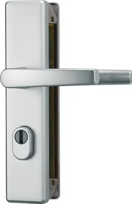 A close-up studio shot of a door handle and lock mechanism.