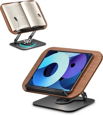 Produktbild von Famanu Bücherständer aus Holz - Verstellbar und 360° drehbar, faltbar und tragbar für Büro, Küche, Schule