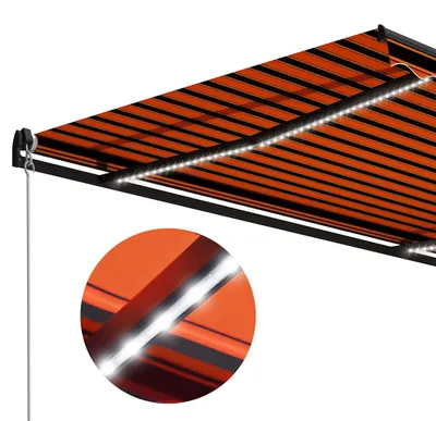 Productafbeelding van vidaXL Markies, handmatig uitrolbaar met LED-verlichting, 450x300 cm, oranje en bruin