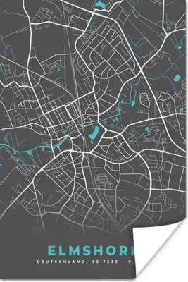 Produktbild von MuchoWow® Poster Stadtplan - Elmshorn - Deutschland - Karte 40x60 cm - Plakate für die Wand - Poster Babyzimmer
