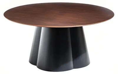 Produktbild von Moderner Esstisch mit runder Holzplatte und Robustem Metallgestell