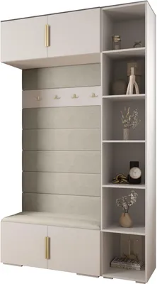 Produktbild von MEBLE KRYSPOL Inova 1 Möbelset Garderobe, 236,7x140x47cm - Weiß, Manila 02, Gold