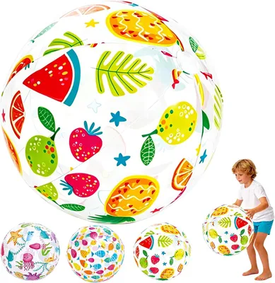 Imagen del producto de Pelota inflable para la playa, con un diámetro de 50 cm, fabricada en PVC resistente, ideal para piscina y playa