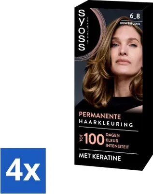 Zdjęcie produktu dla SYOSS - Trwała koloryzacja 6-8 - Farba do włosów - Trwała farba do włosów - Ciemny blond - Pokrycie siwizny - Opakowanie wartościowe - 4 szt