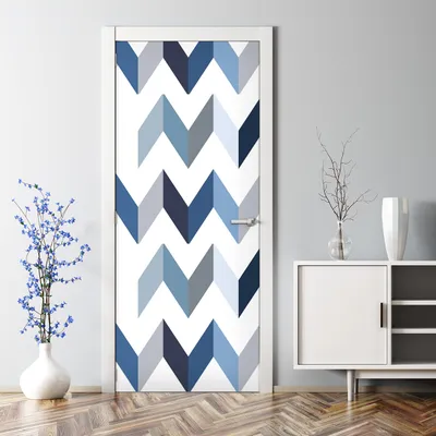 Produktbild von Dekorative Türtapete selbstklebend Klebefolie Türposter Türaufkleber Chevron Blau 77 x 200 cm