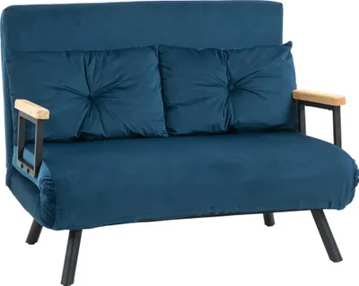 Image de HOMCOM Canapé convertible 2 places 4 en 1, chauffeuse, fauteuil-lit pliant avec dossier réglable 5 niveaux et 2 coussins rembourrés, tissu effet velours pour salon, chambre d'amis, 102x73x81cm, bleu