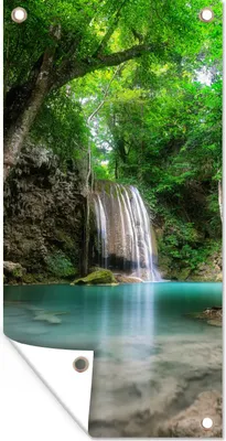 Produktbild von MuchoWow® 80x160 cm Outdoor-Poster Gartendeko Sichtschutz Garten Poster für den Garten  Erawan-Wasserfall in Kanchanaburi, Thailand.