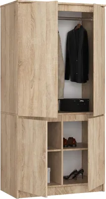 Image de BDW Armoire 4 portes, penderie 4 étagères, chêne Sonoma