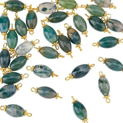 30 Moosachat-Anhänger oval mit Doppelschlaufe für Schmuck