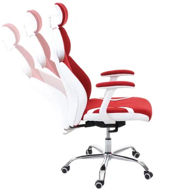 Produktbild von Bürostuhl HWC-F12, Schreibtischstuhl Drehstuhl Chefsessel, Sliding-Funktion Stoff/Textil + Kunstleder rot/weiß