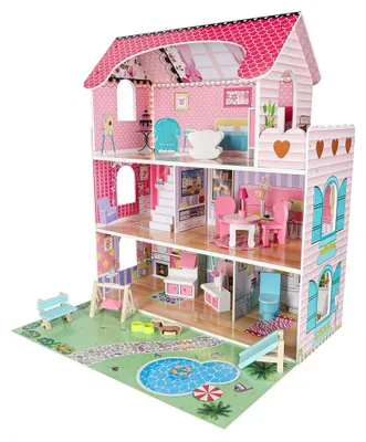 Produktbild von Lulilo Gardeno Holzpuppenhaus mit Garten und Möbeln, 70 cm, rosa, mit LED-Beleuchtung