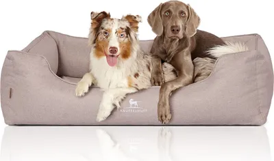 Produktbild von Knuffelwuff Orthopädisches Hundebett Luisa aus Velours mit feinem Handwebcharakter Sunshine Edition XXL 120 x 85cm Beige