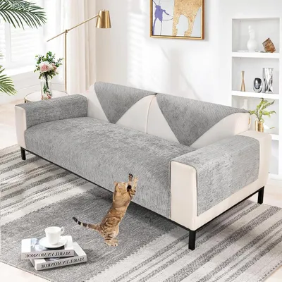 Produktbild von Soft Chenille Sofa Cover, 1/2/3/4-Seater, L-Shape Sofa Couch Cover, Corner Sofa, 2024 Universal Non-Slip Sofa Throw, Solid Thick Textured Sofa Protector for Living Room (Grey, 70 x 70 cm)