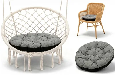 Produktbild von Amazinggirl Hängesessel Kissen Sitzkissen für Hängeschaukel 60 cm - Polster für Hängehöhle Lesesessel Hängestuhl und Papasansessel runde Auflage für Outdoor und Indoor Grau Öko-leinen