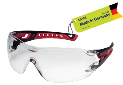 Image de Uvex Pheos NXT - Lunettes de protection haut de gamme - Anti-buée à l'intérieur, extrêmement résistantes aux rayures et aux produits chimiques à l'extérieur - Noir/rouge, transparent - Taille unique