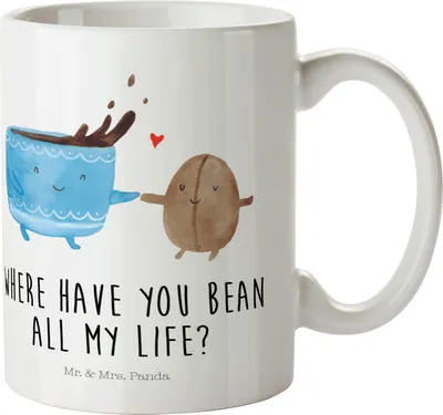 Produktbild von Mr. & Mrs. Panda Kinderbecher Kaffee Bohne - Weiß - Geschenk, Lustige Sprüche, Campingbecher, Zufriedenheit, Trinklernbecher, Genuss, Henkelbecher, Kindertasse, Pott