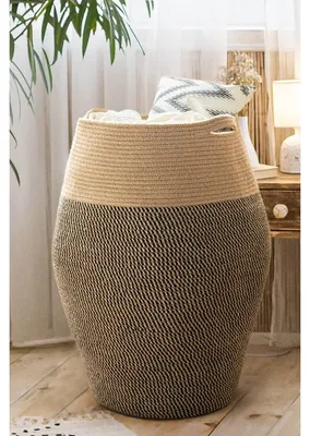 Produktbild von Wäschekorb Wäschesack Jute - Schwarz - 65 cm hoch - 65 x 50 cm - Mit 2 Griffen