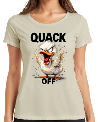 Produktbild von QUACK OFF lustige wütende Ente frech Cartoon Spruch sarkastisch Damen T-Shirt, Natur, XXL