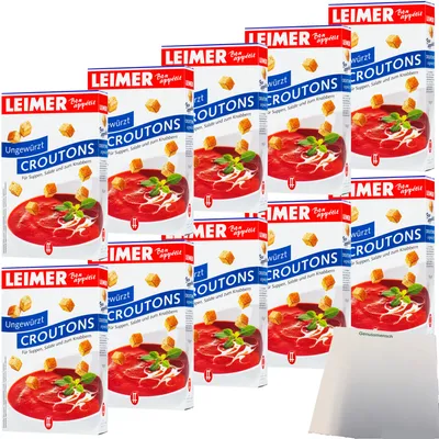 Produktbild von Leimer Croutons Natur ungewürzt für Suppen Salat und zum Knabbern VPE (10x100g Packung) + usy Block